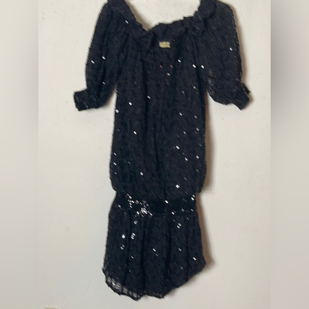 Vintage 1980s SEQUIN Slouchy Fit SEQUIN Drop Waist On/Off Shoulder Party… - Picture 5 of 9